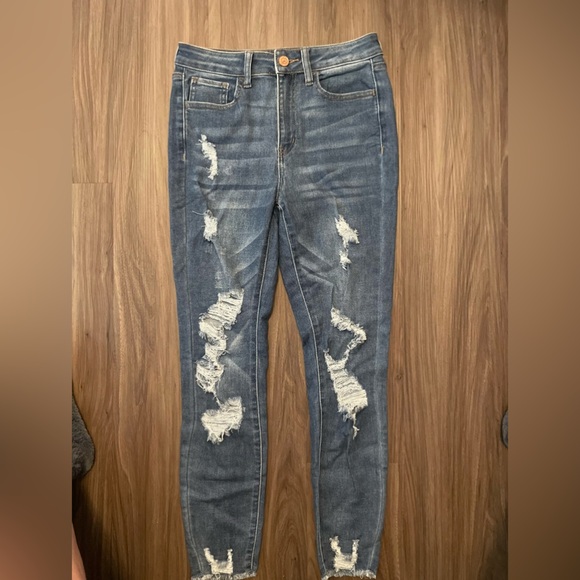SO Blue Vintage Ankle Skinny High Rise Distressed Jeans size 9 - Picture 5 of 6